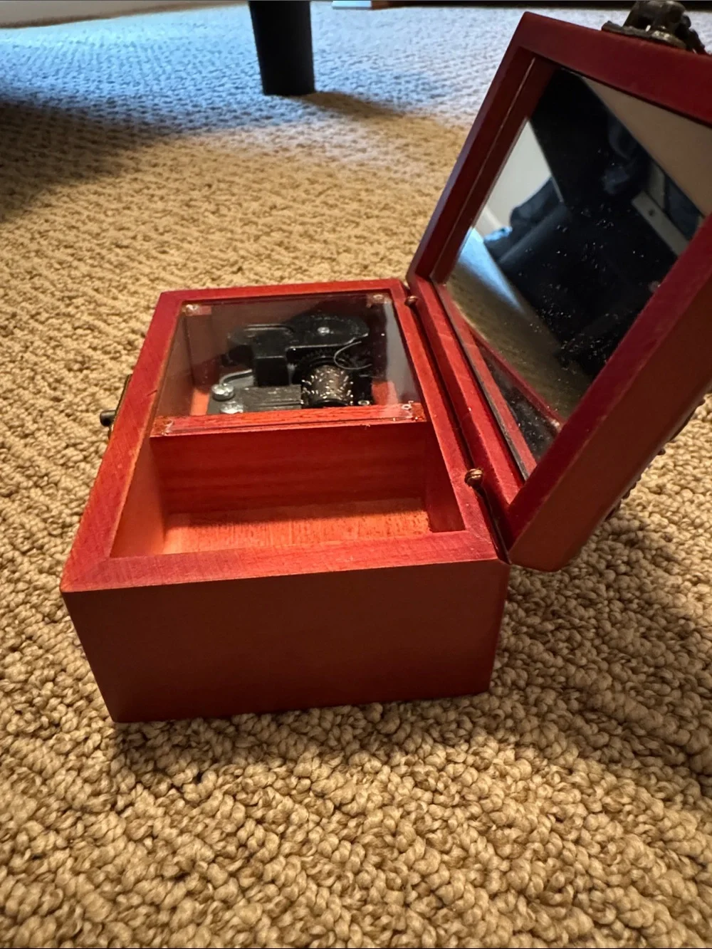 Sanko Japan Red Decorative Jewelry Box  Music Box with Antique Accents.